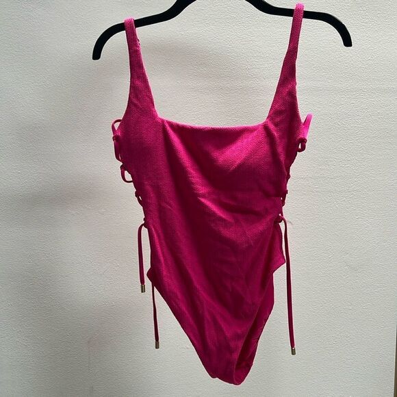 Anthropologie Sanctuary Lace-Up One-Piece Pink Swimsuit S - Picture 2 of 11